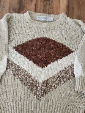 Vintage Crewneck Sweater in Cream with Brown Chevron